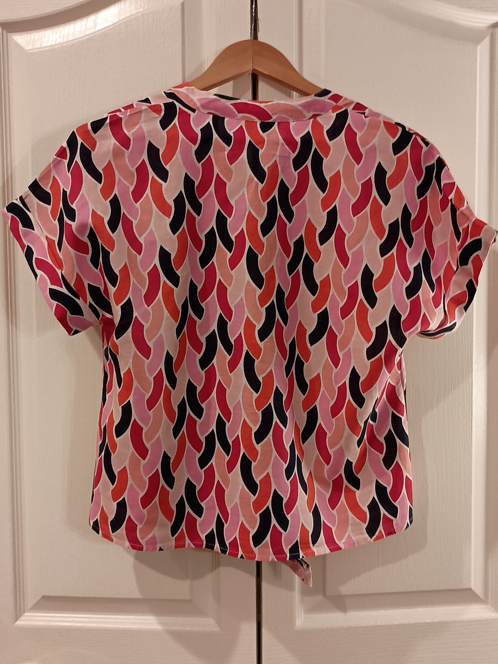 Charter Club Pink Multi Wave-Print Tie-Front Button Shirt - Picture 3 of 10